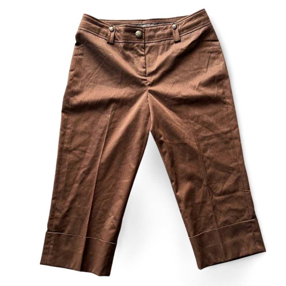 Y2K Steampunk Victorian Pinstripe Capri Pants Brown Pirate Core Size Large